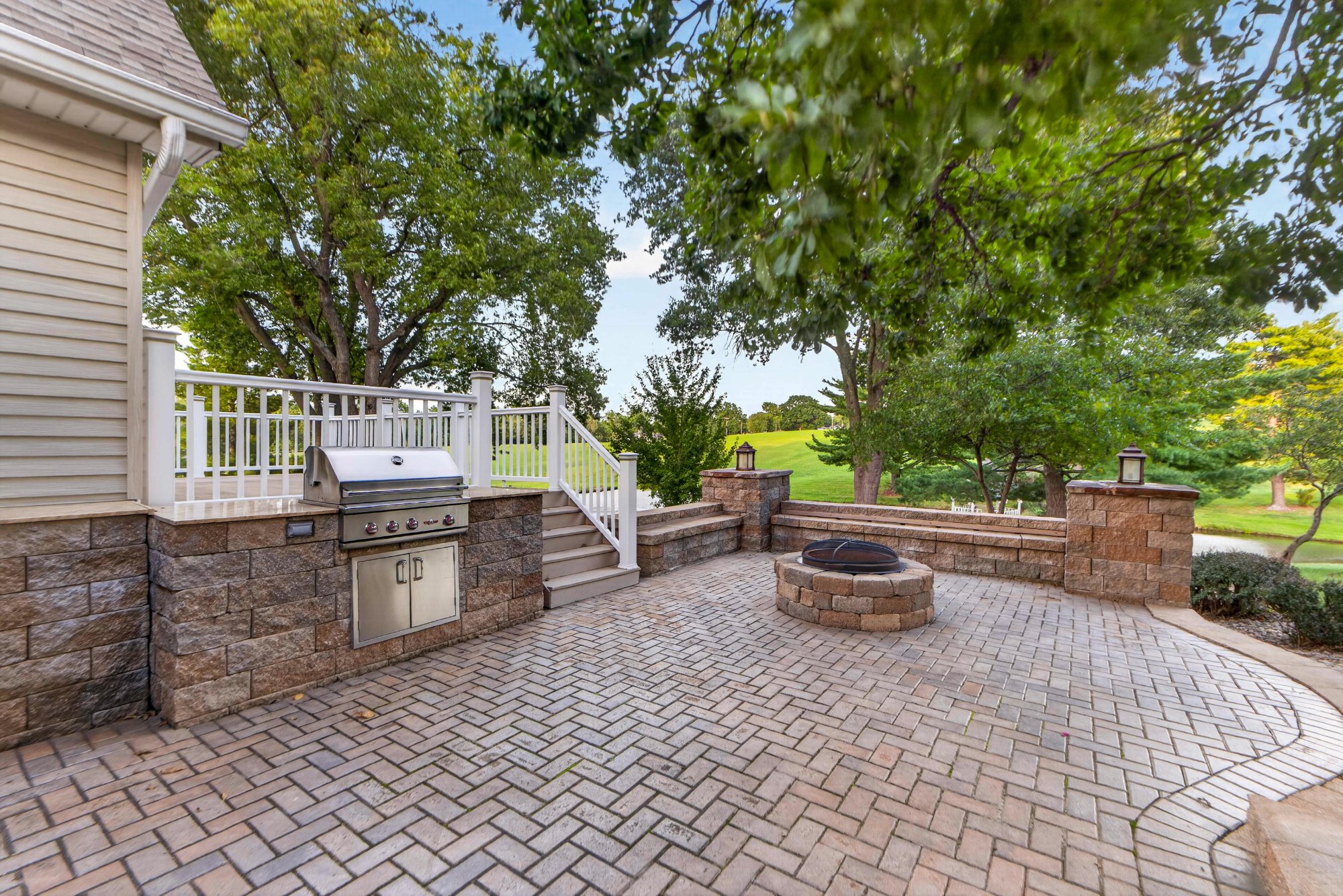 Brick patio with built-in grill